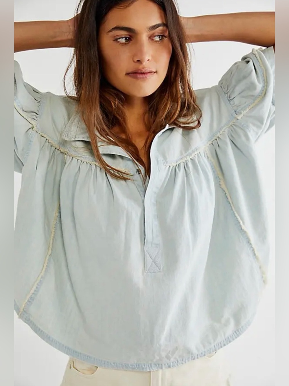 Free People We The Free Perfect Puff Denim Top Medium